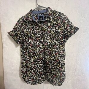 Nautica Floral Button-Down Shirt – Black with Vibrant Print – Size Medium‎